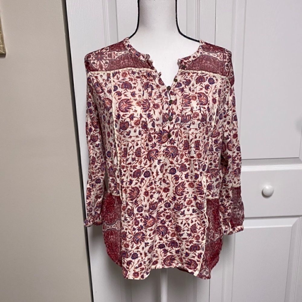 Lucky Brand, medium, red, printed blouse